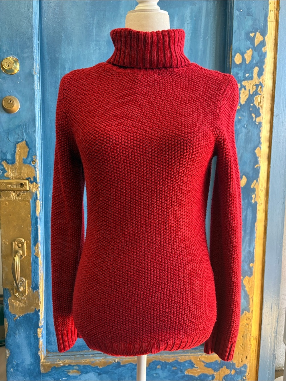 New York & Company Crimson Ribbed Turtleneck Sweater